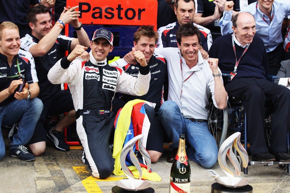Última vitória da Williams foi com Pastor Maldonado, na Espanha, em 2012 — Foto: Getty Images