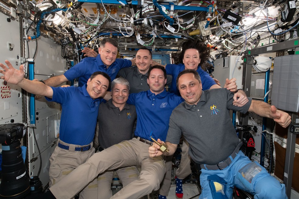 A tripulação atual da Estação Espacial Internacional (ISS) — Foto: Divulgação/Nasa