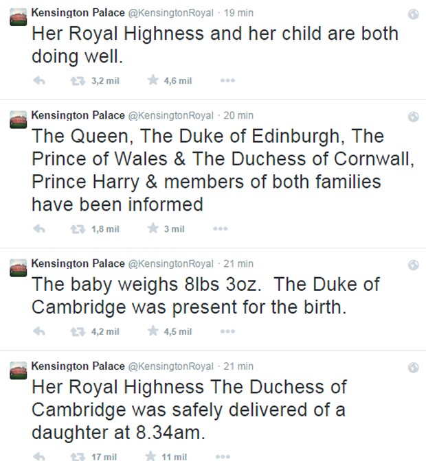 Anúncio oficial foi dado pelo Twitter do Palácio de Kensington (Foto: Reprodução/Twitter)