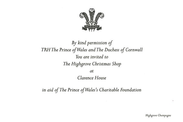 Suzy's invitation to Prince Charles' Highgrove Collection shopping event at Clarence House (Foto: Reprodução)
