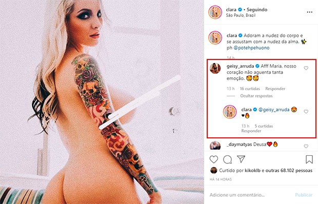 Geisy Arruda se encanta pela nudez de Clara Aguilar (Foto: Reprodução/Instagram)
