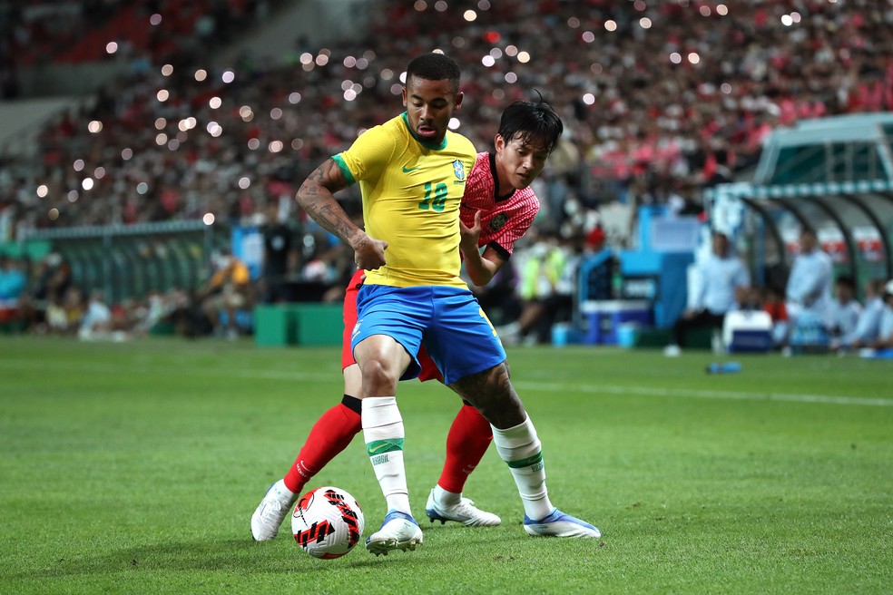 Gabriel Jesus marcou o último gol do Brasil diante da Coreia do Sul — Foto: Chung Sung-Jun/Getty Images