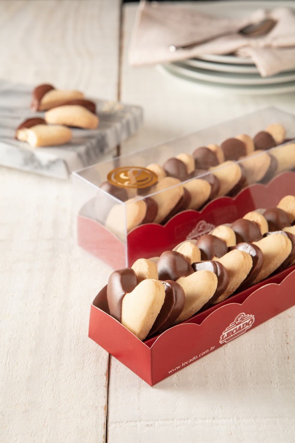 Caixa de biscoitos amanteigados em formato de coração é um dos destaques do Lecadô — Foto: Divulgação/Lecadô