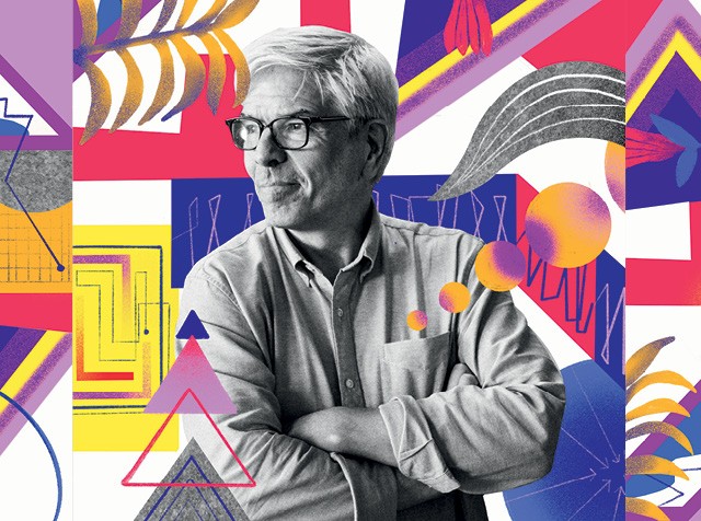 Paul Romer já mostrou, matematicamente, como a inovação vira crescimento. Agora, pede a empreendedores e governantes que imaginem como tornar suas cidades mais hospitaleiras às boas ideias (Foto: Ilustração de Catarina Bessell sobre foto de Michael Short / Getty Images)