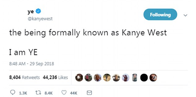 Kanye West anuncia novo nome no Twitter (Foto: Reprodução/Twitter)
