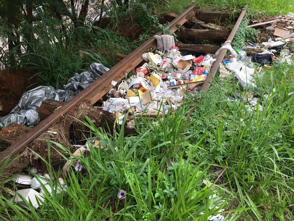 Ferrovia est&aacute; abandonada em Presidente Prudente (Foto: Wellington Roberto/G1)