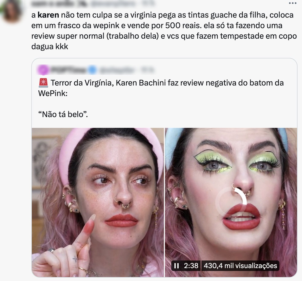 Após polêmica com base, Karen Bachini reprova batom de Virginia ...