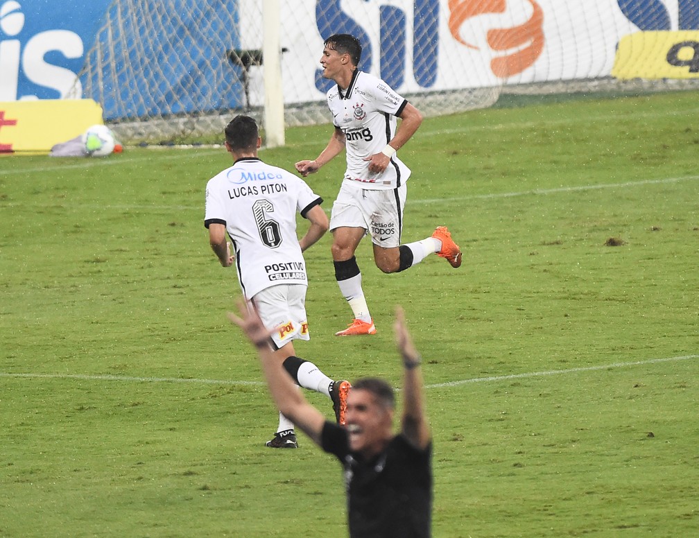 Botafogo x Corinthians: Mancini comemora o gol de Vital — Foto: André Durão