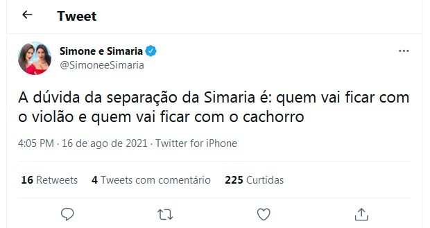 Twitter de Simone e Simaria (Foto: Reprodução/Twitter)