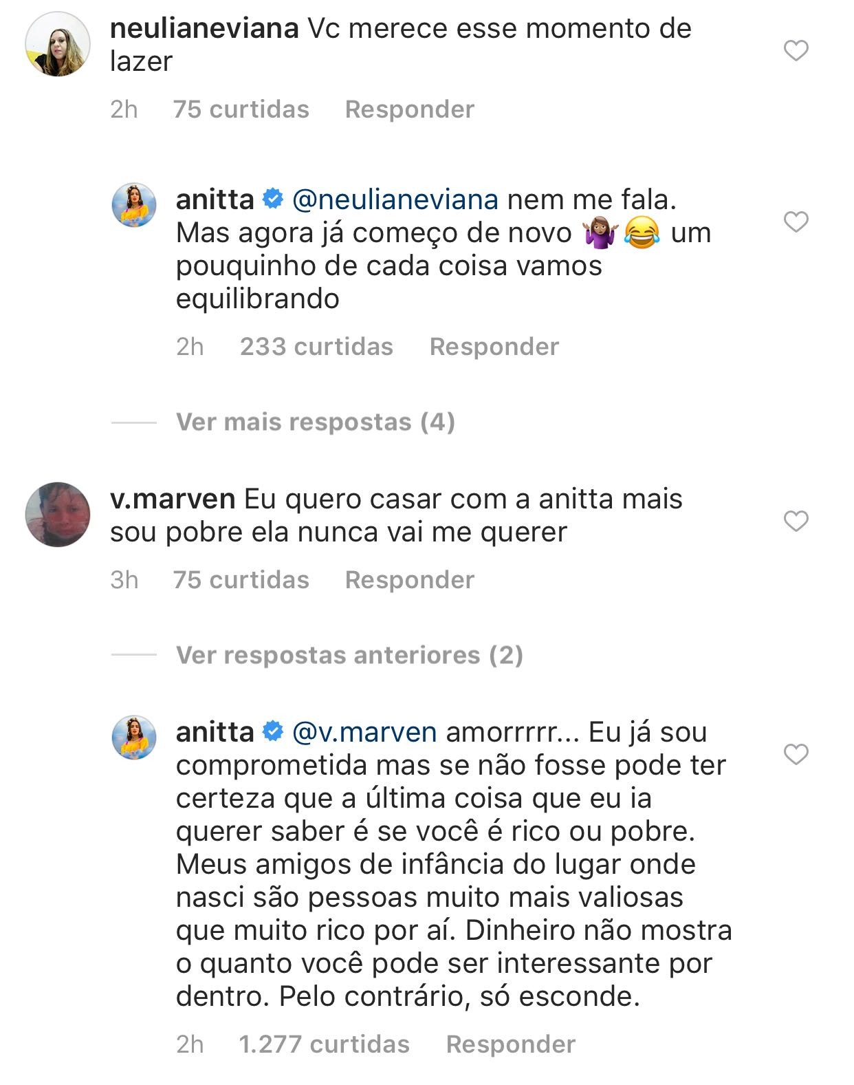 Anitta responde seguidores no Instagram (Foto: Reprodução/Instagram)