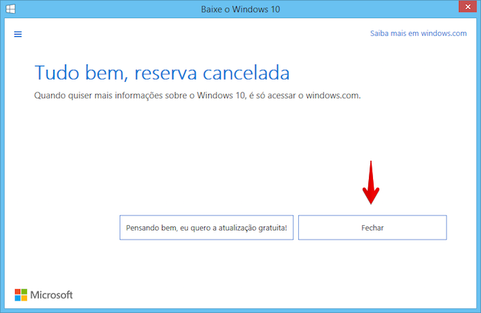 Atualização para o Windows 10 cancelada com sucesso (Foto: Reprodução/Helito Bijora) 