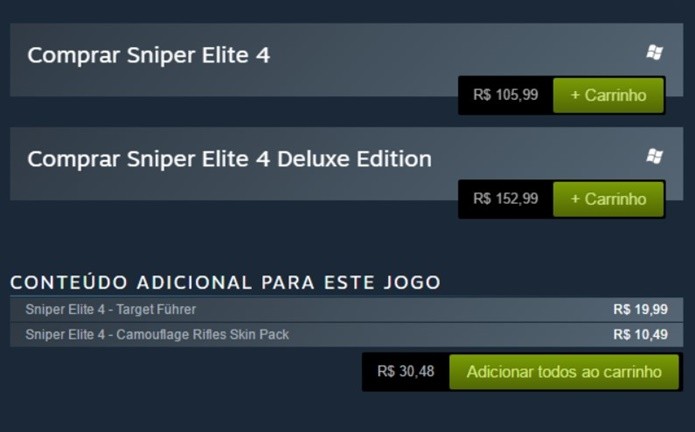 Conteúdos extras de Sniper Elite 4 também podem ser comprados separadamente (Foto: Reprodução/Felipe Demartini)