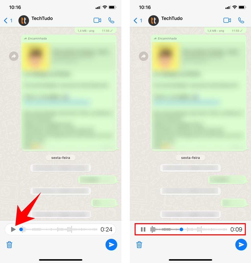 É possível ouvir áudio antes de enviar no WhatsApp no iPhone — Foto: Reprodução/Rodrigo Fernandes