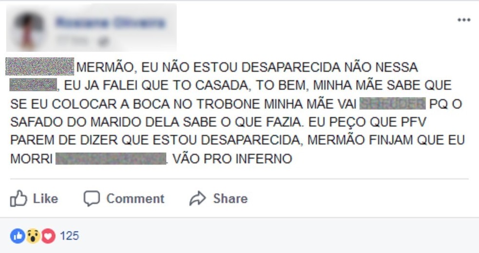 Menina fez postagem dizendo que saiu de casa por vontade própria (Foto: Reprodução/Facebook)