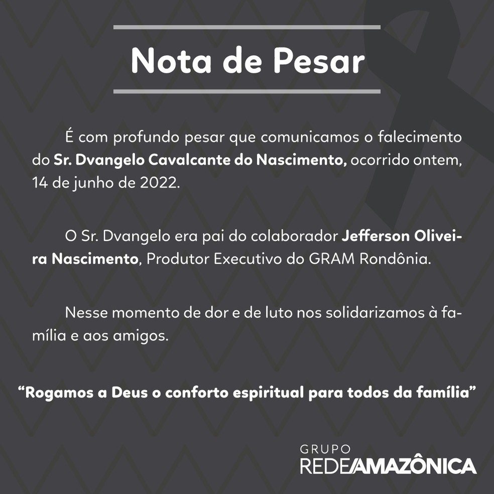 Nota de Pesar do Grupo Rede Amazônica — Foto: Reprodução