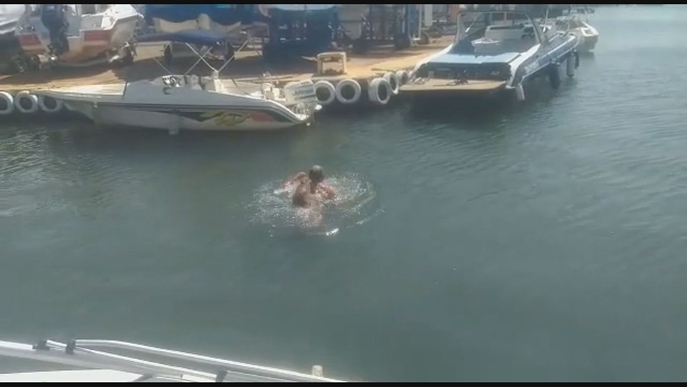 Homem é atacado por capivara no Lago Paranoá, no dF — Foto: TV Globo/Reprodução