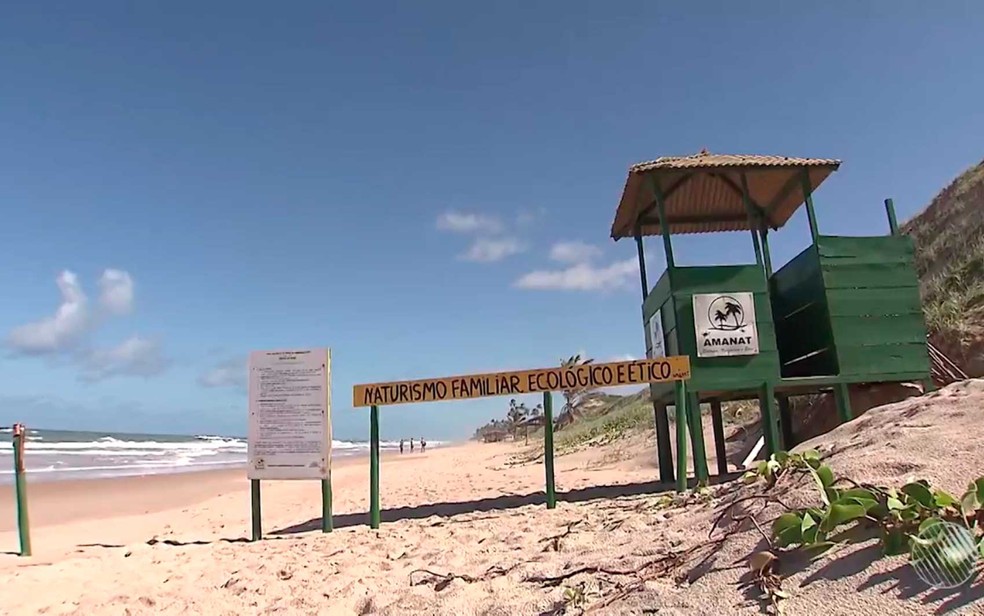 Praia de Massarandupió, única destinada oficialmente à prática de naturismo na Bahia — Foto: Imagem/TV Bahia