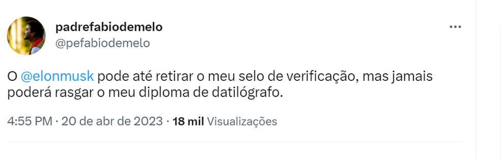 Padre Fábio de Melo brincou com a perda do selo verificado — Foto: Reprodução