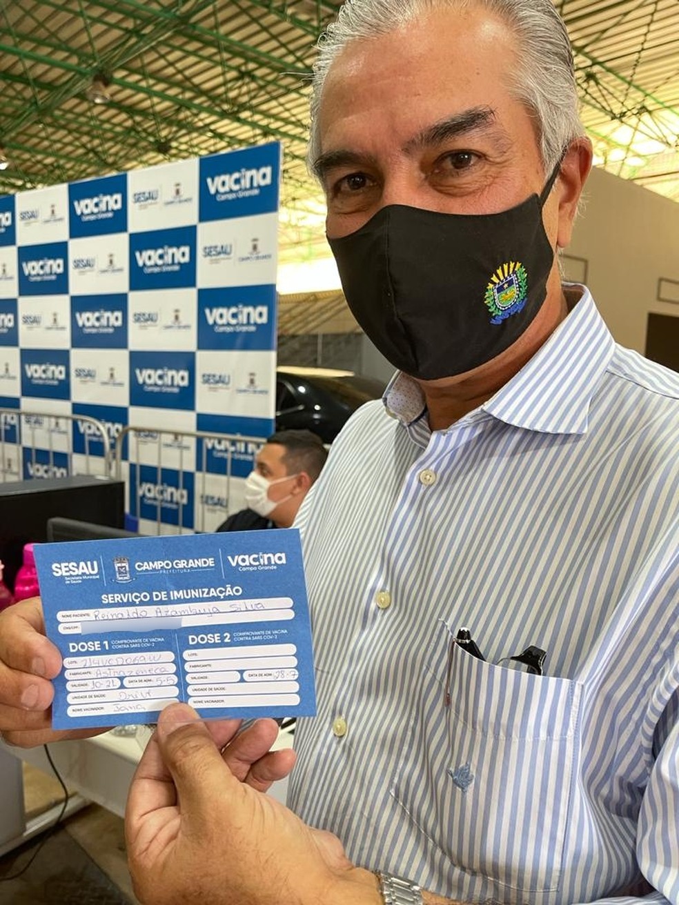 Governador Reinaldo Azambuja foi vacinado com Astrazeneca — Foto: Cláudia Gaigher/TV Morena
