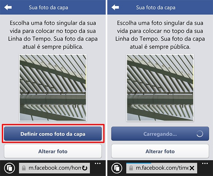 Facebook fará o upload da nova foto de capa no Windows Phone (Foto: Reprodução/Elson de Souza)
