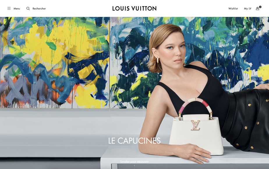 Propaganda da Louis Vuitton com obra da artista Joan Mitchell ao fundo