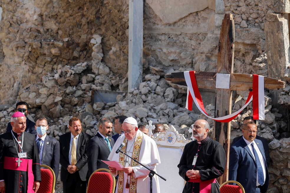 Papa Francisco em Mossul, no Iraque, em 7 de março de 2021 — Foto: Khalid al-Mousily/Reuters