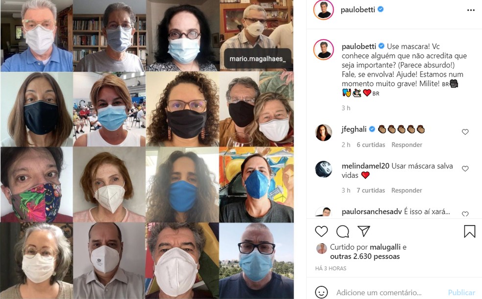 Paulo Betti fez post pedindo que as pessoas continuem usando máscara — Foto: Reprodução/Instagram/PauloBetti