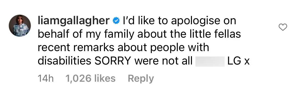 O post de Liam Gallagher lamentando as declarações do irmão Noel Gallagher (Foto: Instagram)