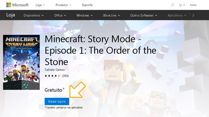 Complete a compra de Minecraft: Story Mode no valor de R$ 0,00 no Xbox One ou Xbox 360 para adquirir o primeiro episódio (Foto: Reprodução/Rafael Monteiro)