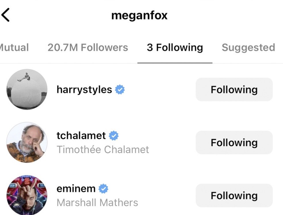 Megan Fox deixou de seguir Machine Gun Kelly e depois desativou seu Instagram &mdash; Foto: Reprodu&ccedil;&atilde;o / Instagram