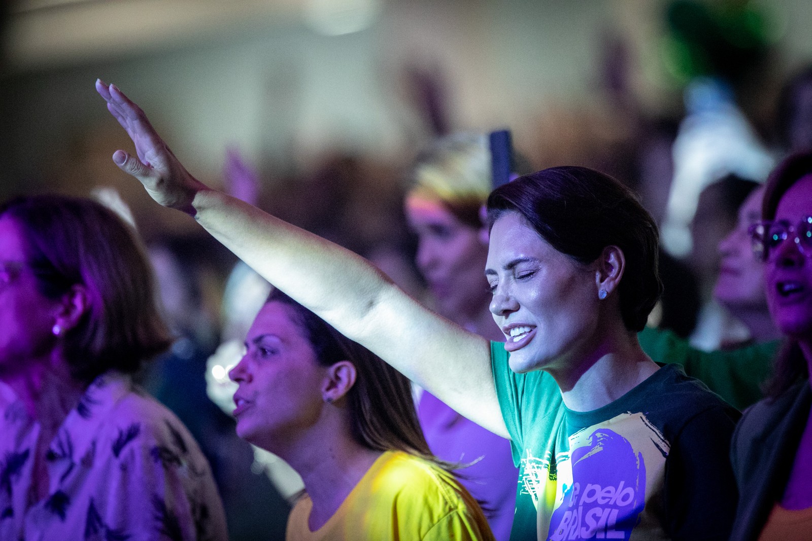 Michelle Bolsonaro, em culto na Igreja Assembleia de Deus Vitória em Cristo: mulher de Bolsonaro também foi apoio importante na candidatura à reeleição (Foto: Brenno Carvalho)