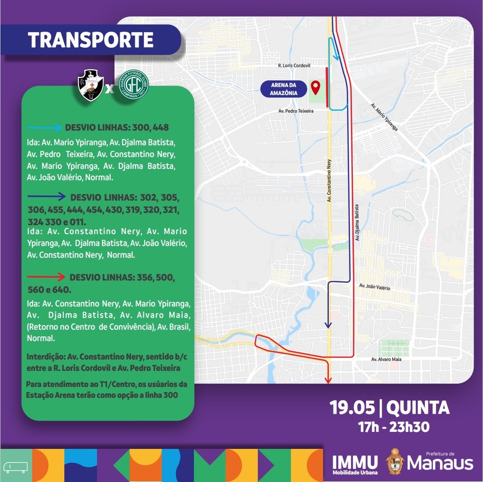 Ônibus do transporte coletivo também sofrerão alterações devido a partida. — Foto: Divulgação/Prefeitura de Manaus