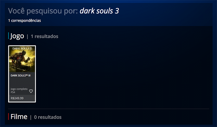 Busque por Dark Souls 3 na loja do PlayStation 4 (Foto: Reprodução/Murilo Molina)