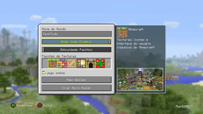 Selecione modo e dificuldade do Minecraft (Foto: Reprodução/Murilo Molina)