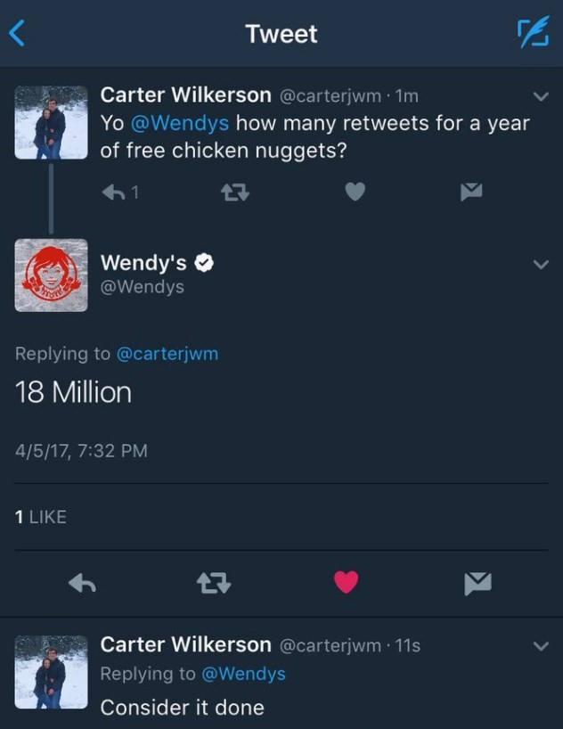 Americano pergunta quanto RTs valem um ano de nuggets grátis