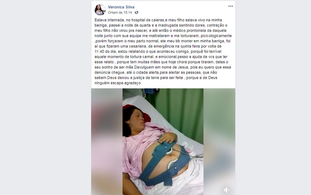 Verônica Silva postou depoimento sobre a morte do bebê durante o parto — Foto: Facebook/Reprodução/Veronica Silva