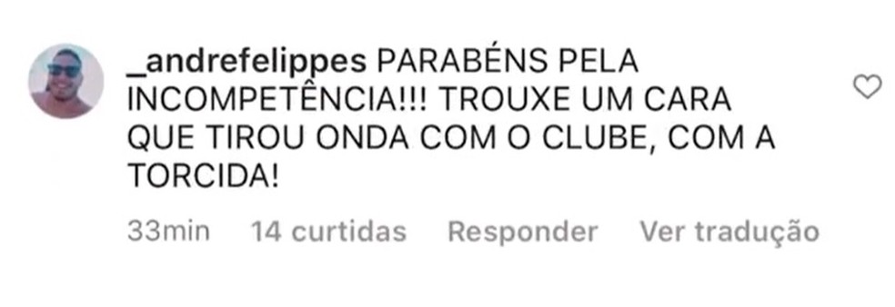 Mensagem de torcedor do Náutico reclamando da contratação de Thiago Ennes — Foto: Reprodução