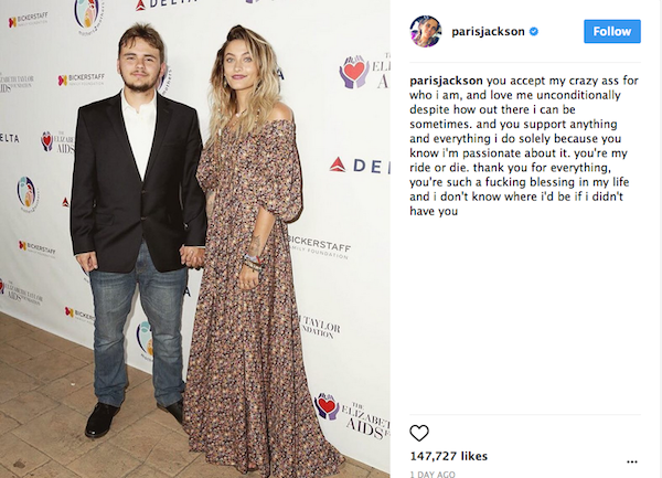 A declaração de amor feita por Paris Jackson ao seu irmão mais velho, Prince Jackson (Foto: Instagram)