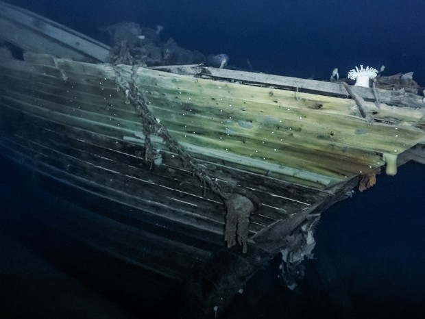 Parte do navio Endurance afundado na Antártida no século 20 (Foto: Falklands Maritime Heritage Trust/National Geographic)