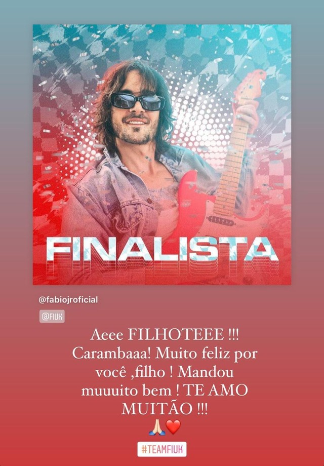 Fábio Júnior comemora Fiuk na final do BBB21 (Foto: Reprodução/Instagram)