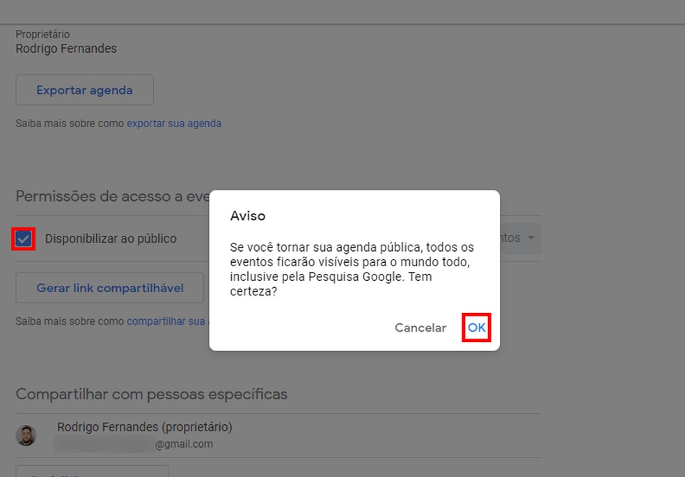 Google Agenda permite deixar os calendários públicos — Foto: Reprodução/Rodrigo Fernandes