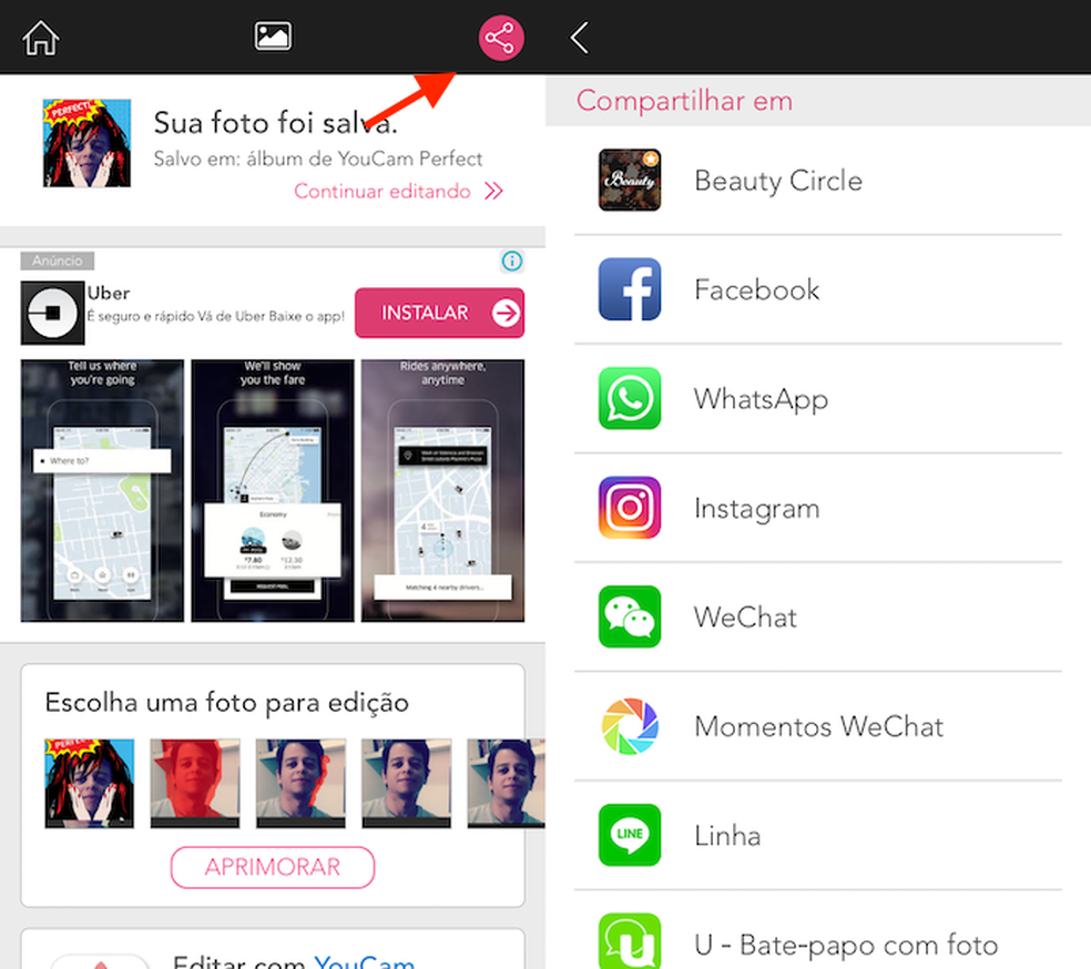 Opção de compartilhamento de um poster criado no YouCam Perfect (Foto: Reprodução/Marvin Costa)