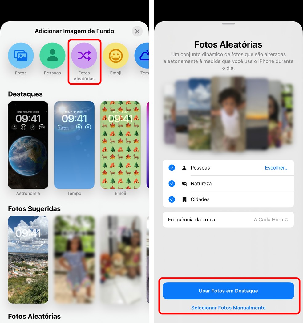 iOS 16 permite usar wallpaper dinâmico com fotos da galeria que se alternam na tela — Foto: Reprodução/Rodrigo Fernandes