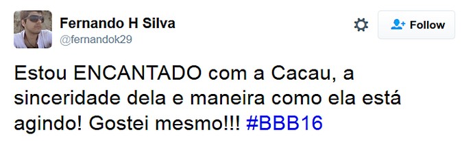 maria claudia  - elogio da postura - twitter festa fabrica (Foto: TV Globo)