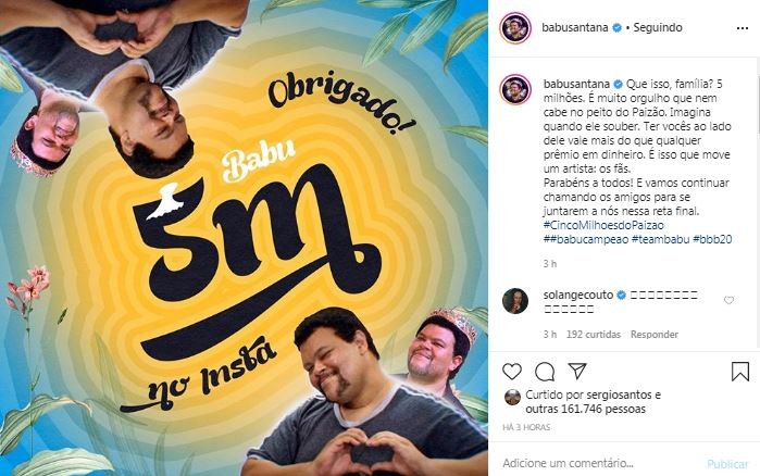 Babu Santana conquista 5 milhões de seguidores (Foto: Reprodução / Instagram)