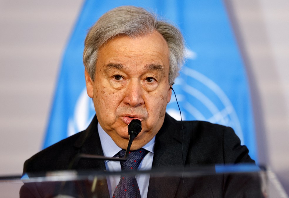 O secretário-geral da ONU, Antonio Guterres, em Viena, onde disse que fim da guerra não será imediato, em 11 de maio de 2022 — Foto: Lisa Leutner/ Reuters
