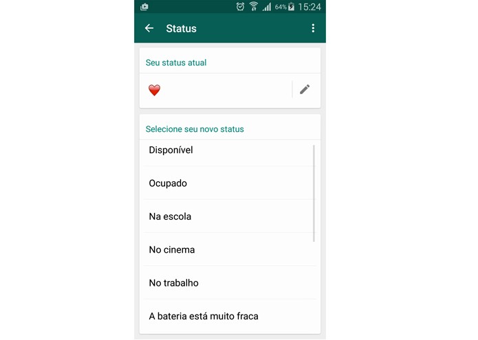 Altere seu status no aplicativo para não ser incomodado (Foto: Reprodução/Lívia Dâmaso)