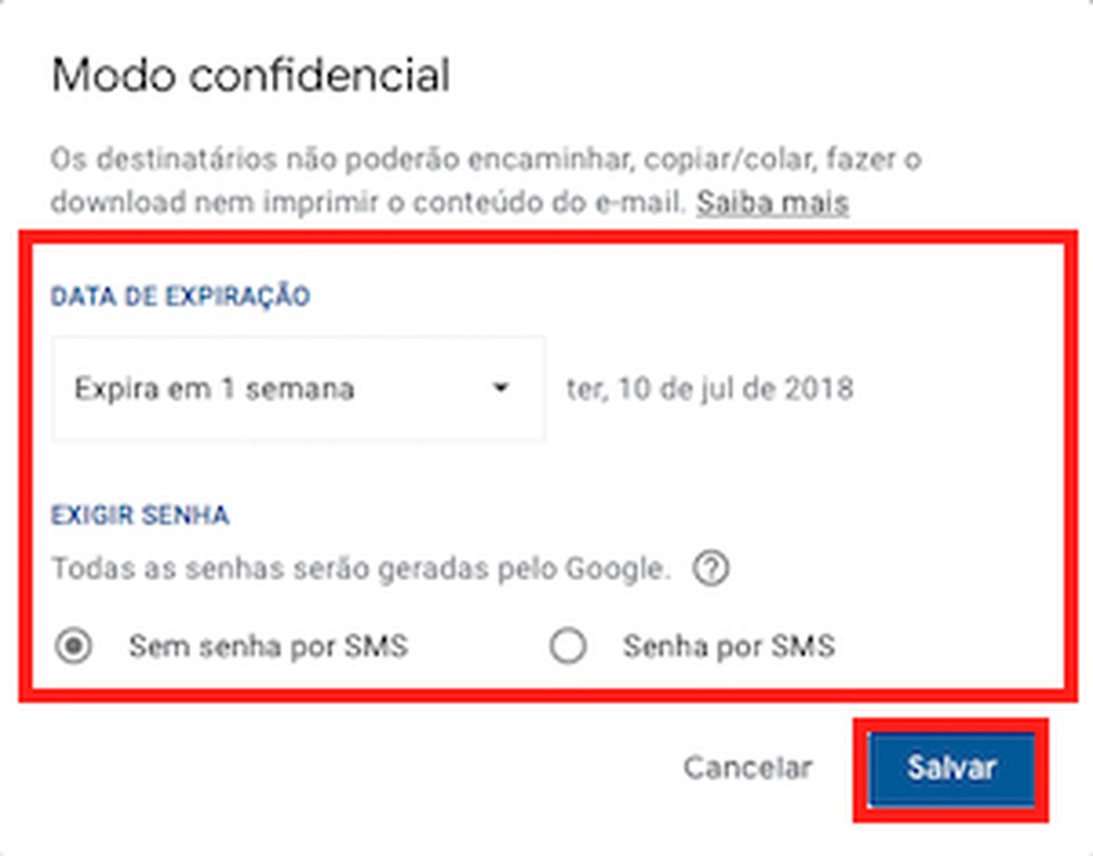 Modo confidencial (Foto: Reprodução)