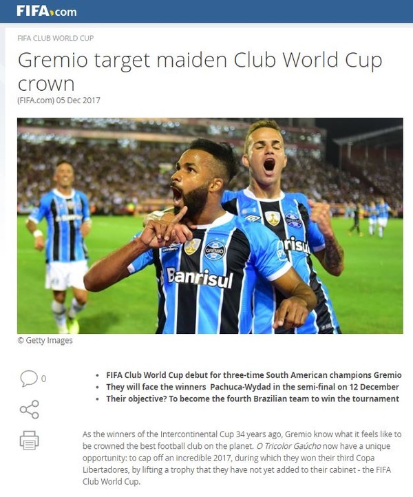 Fifa Diz Que Gremio Buscara 1Âº Titulo Do Mundial De Clubes E Gera Irritacao Na Rede Gremio Ge