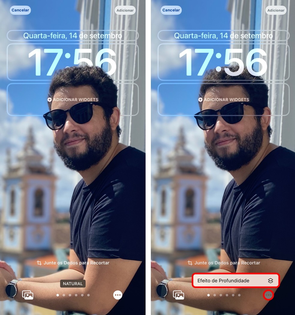 iOS 16 permite customizar wallpaper com efeito de profundidade em fotos capturadas no Modo Retrato — Foto: Reprodução/Rodrigo Fernandes